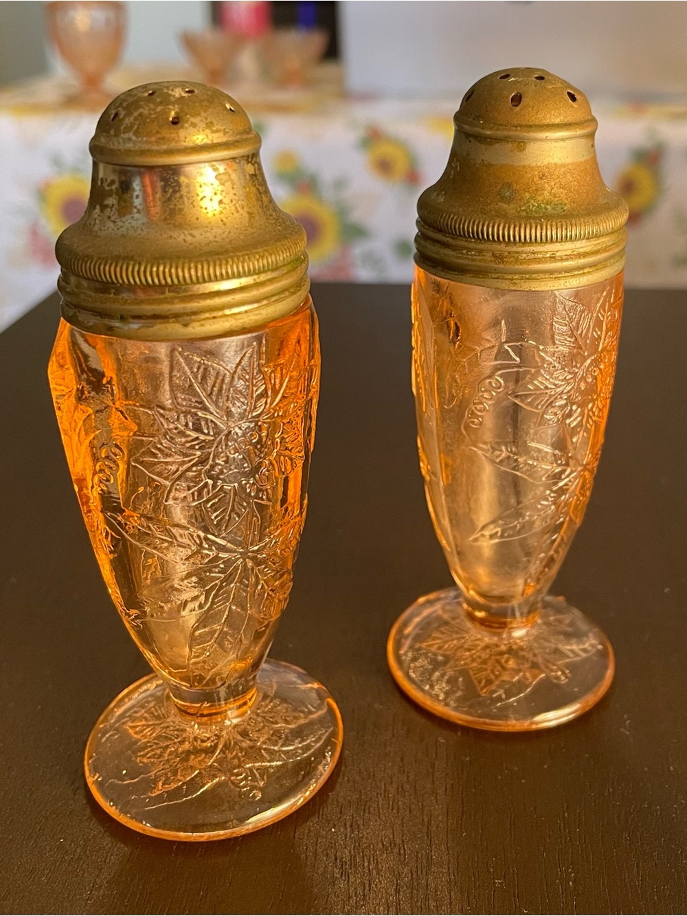 Pink Depression Salt and Pepper - Jeanette Glass - Floral